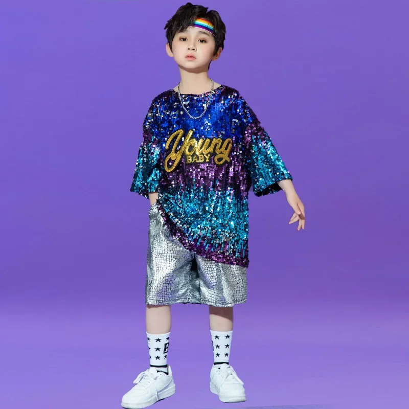 男の子と女の子のためのオーバーサイズのTシャツとショーツ,ヒップホップの服,ストリートウェアスタイルのスーツ,ジャズダンスの衣装,6、8、10、12、14y、2個