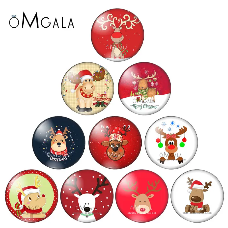 Image of Cartoon schöne Weihnachten Elch Kunst Gemälde 10mm/12mm/18mm/20mm/25mm Runde Foto Glas Cabochon Demo flache Rückseite Herstellung von Erkenntnissen