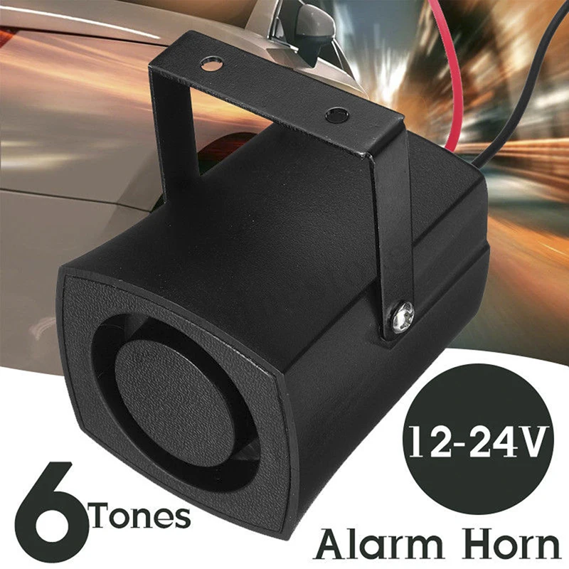 Bocina de alarma de fuego de policía de coche, sonido fuerte de advertencia, sirena de barco de camión, 12-24V, 6 tonos