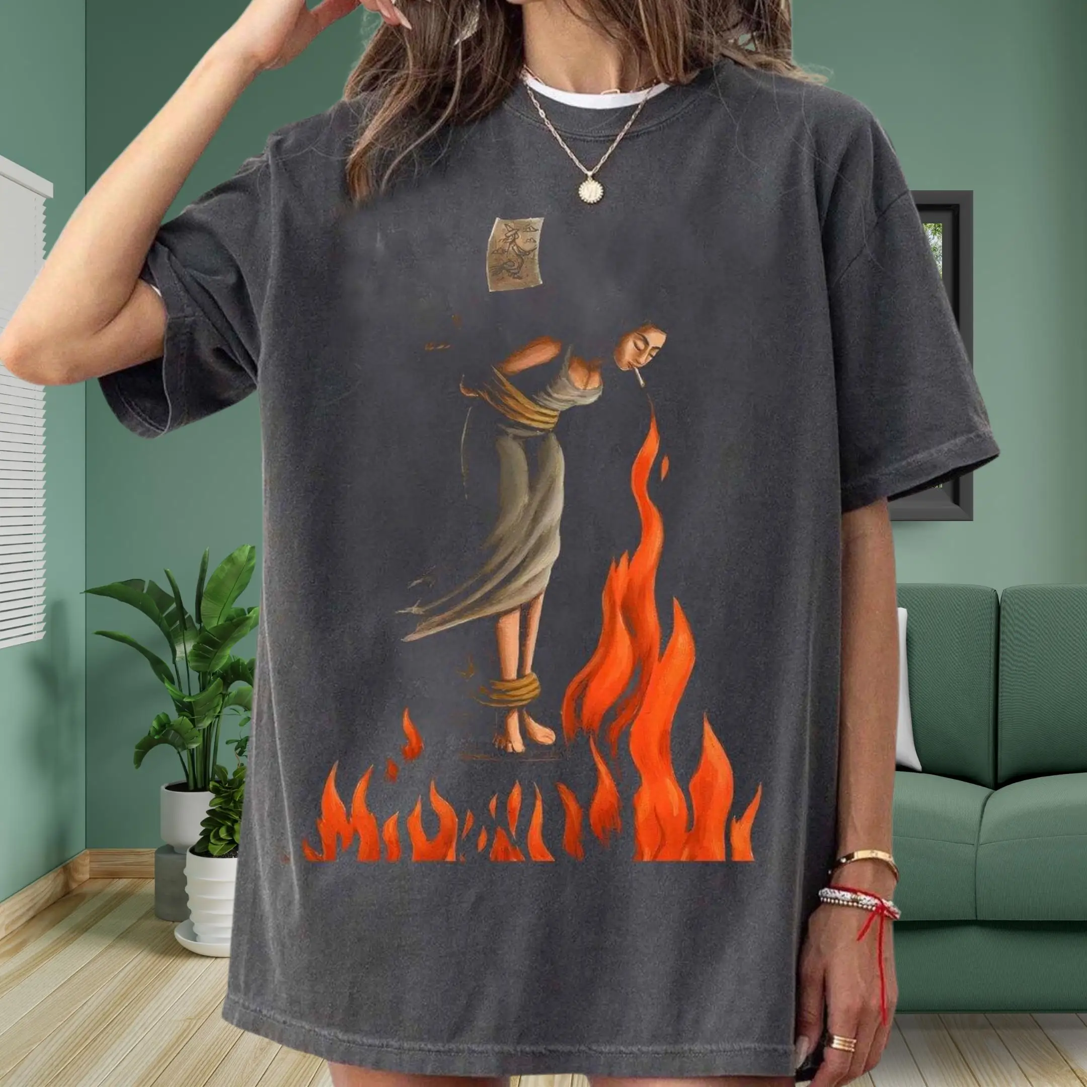 Burned at the Stake T-Shirt, Dark Feminine Gothic Art Tee, Witch Trial Inspired Shirt, Comfort Colors 1717 Vintage Unisex Tee