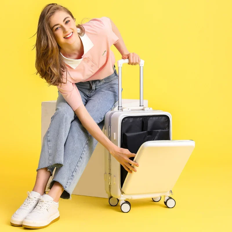 20 coperchio aperto anteriore bagaglio da viaggio telaio in alluminio tuta trolley moda scatola d\'imbarco femminile scatola tirante grande capacità