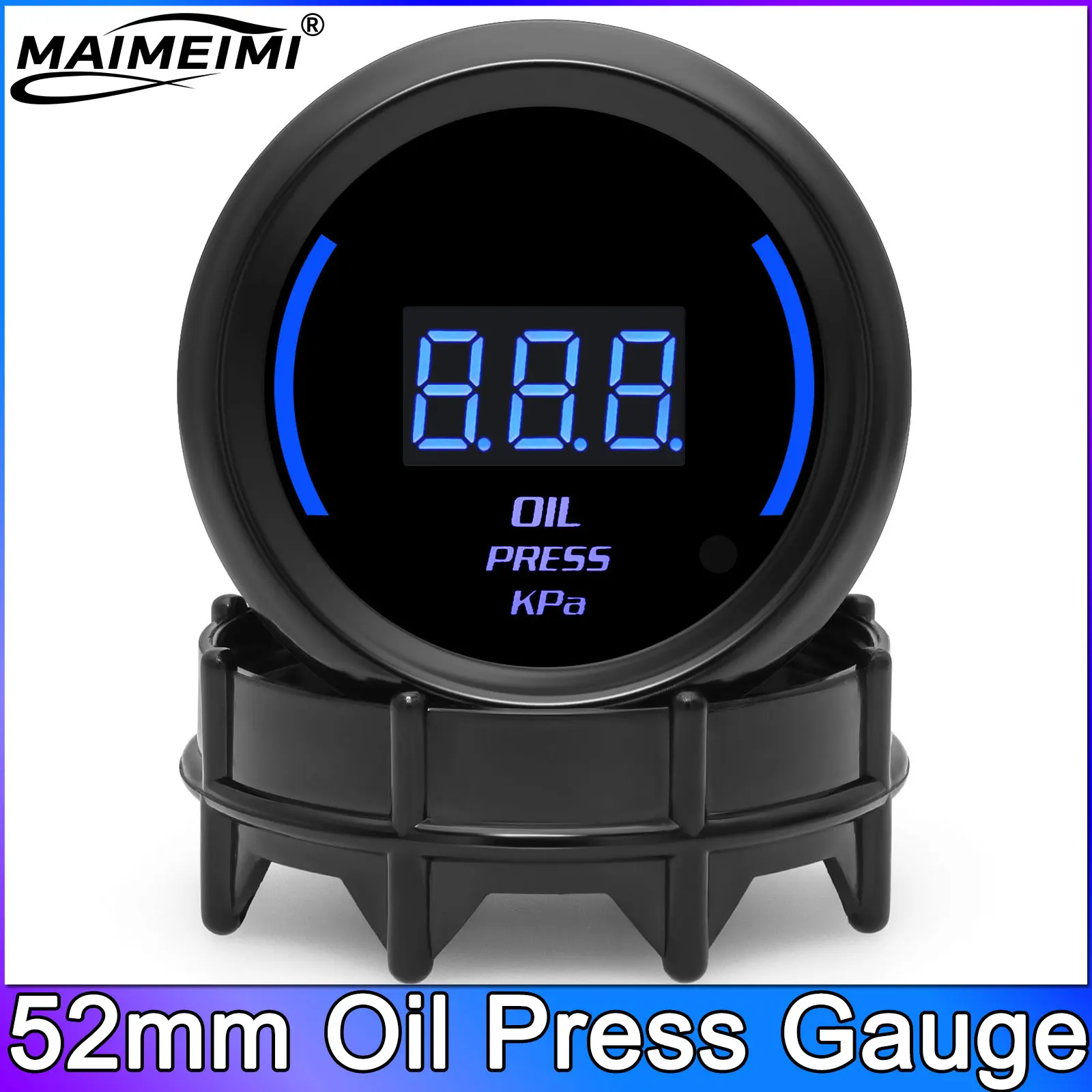 

52mm Oil Pressure Gauge with Sensor 0-10 Kpa Car Oil Pressure Meter 12V for Car Truck Vehicle with Blue Ambient Light
