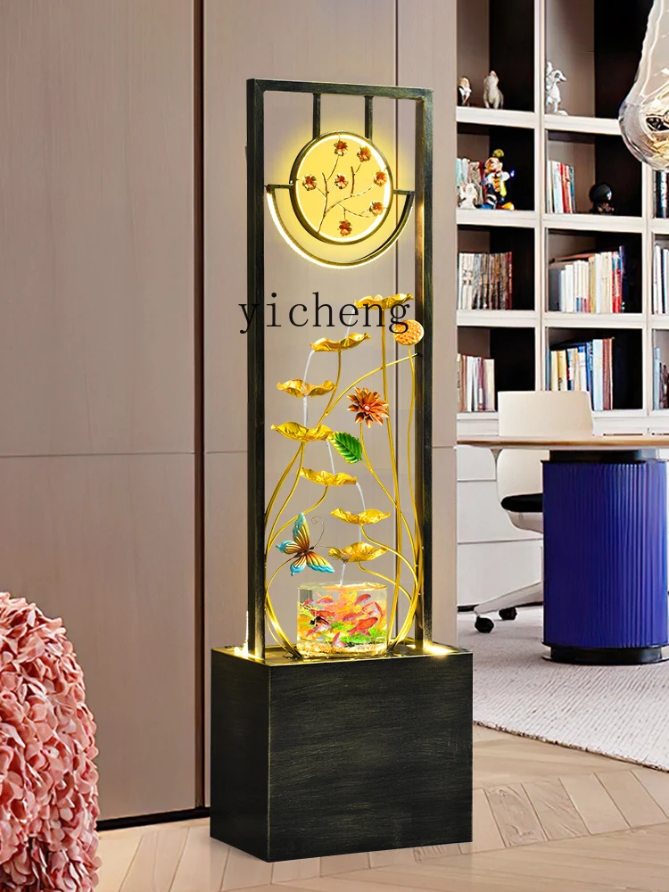 XL Loop Water Fountain Decoration Cylinder Waterscape TV Cabinet next to Floor-Standing Decorations