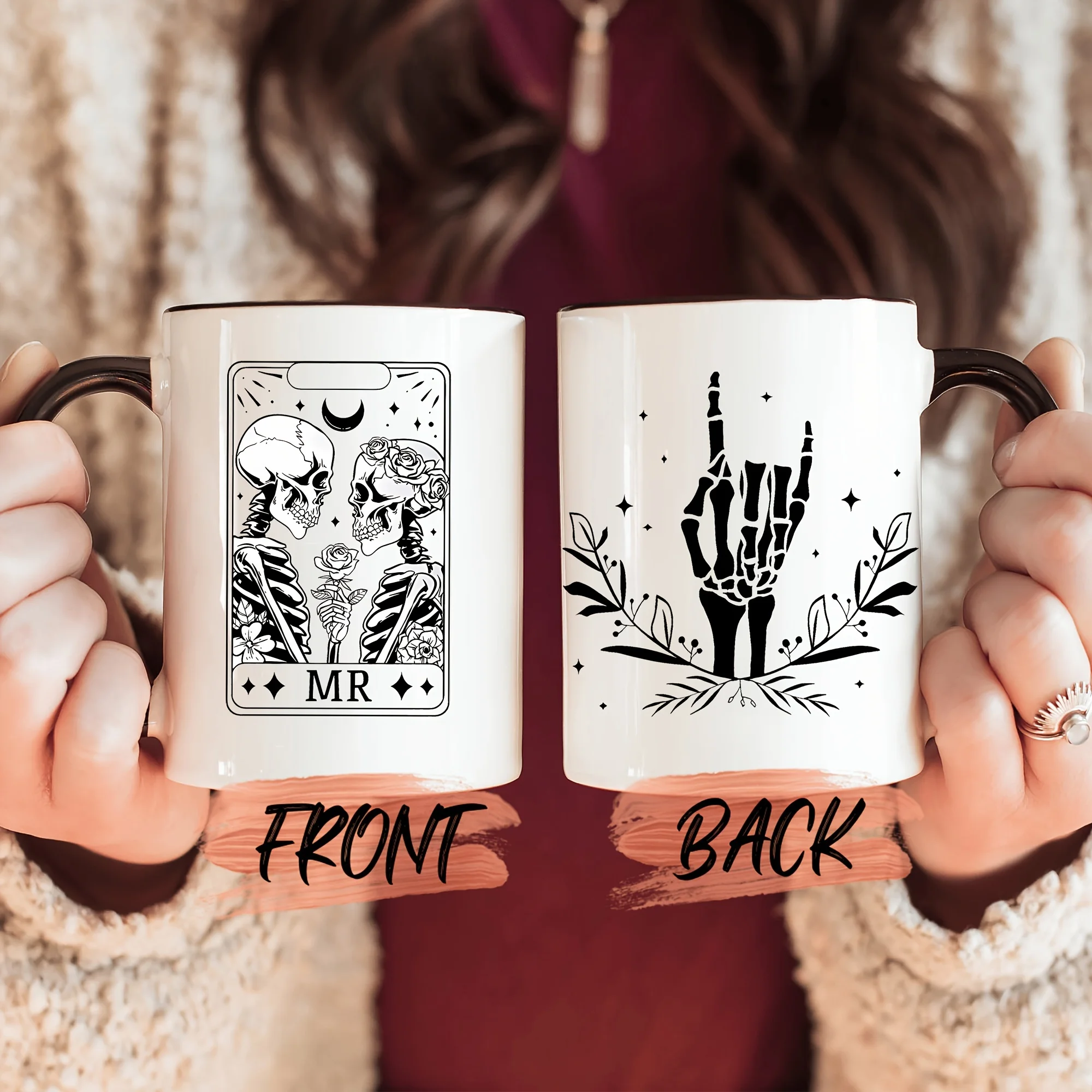 1pc 11oz Mr and Mrs Wedding Cup Engraved Ceramic Coffee Cup Floral Starry Night Design Dishwasher Safe Reusable Gift