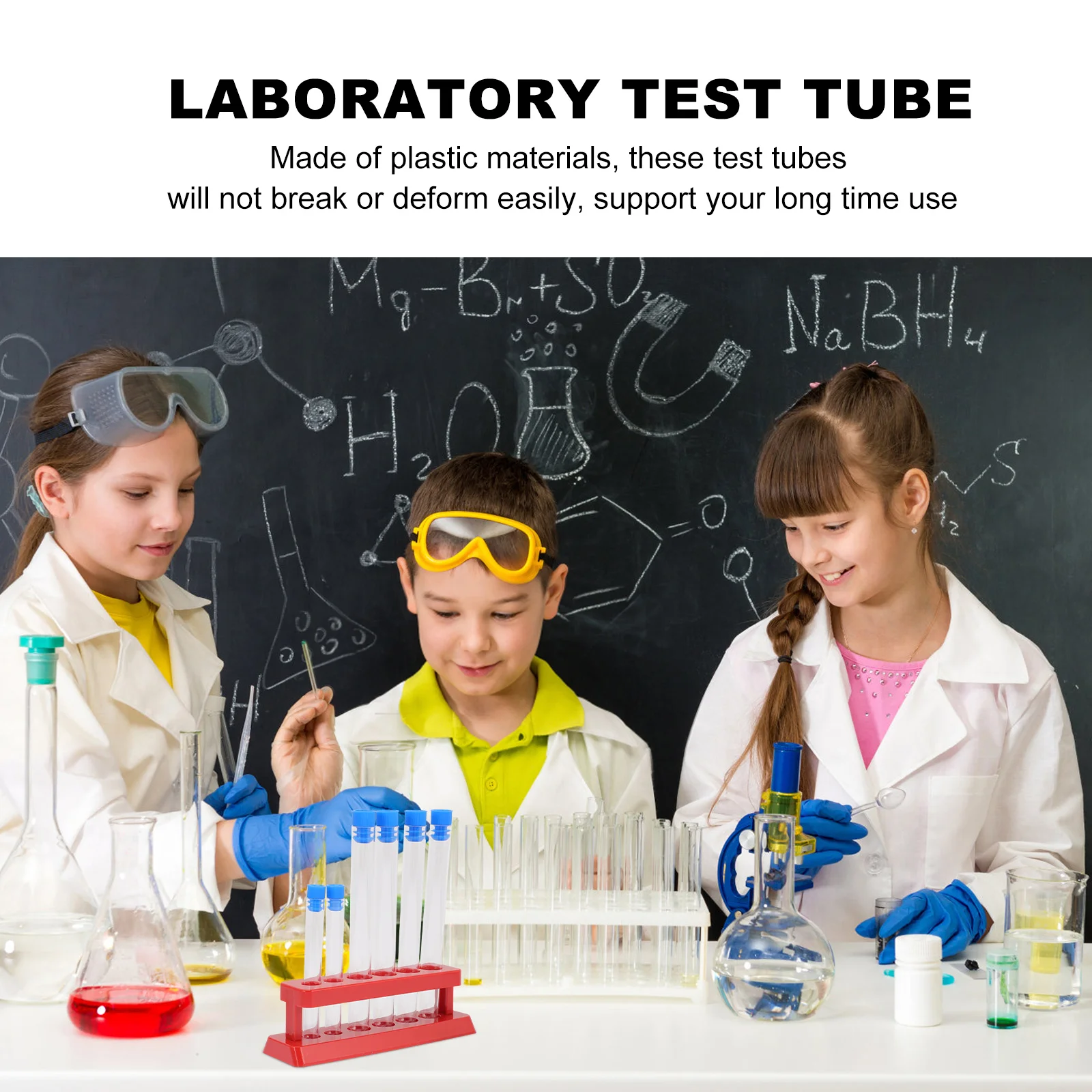 6pcs Laboratory Testing Tubes Plastic Vials Experiment Tubes with Storage Rack vials tubes plastic tubes
