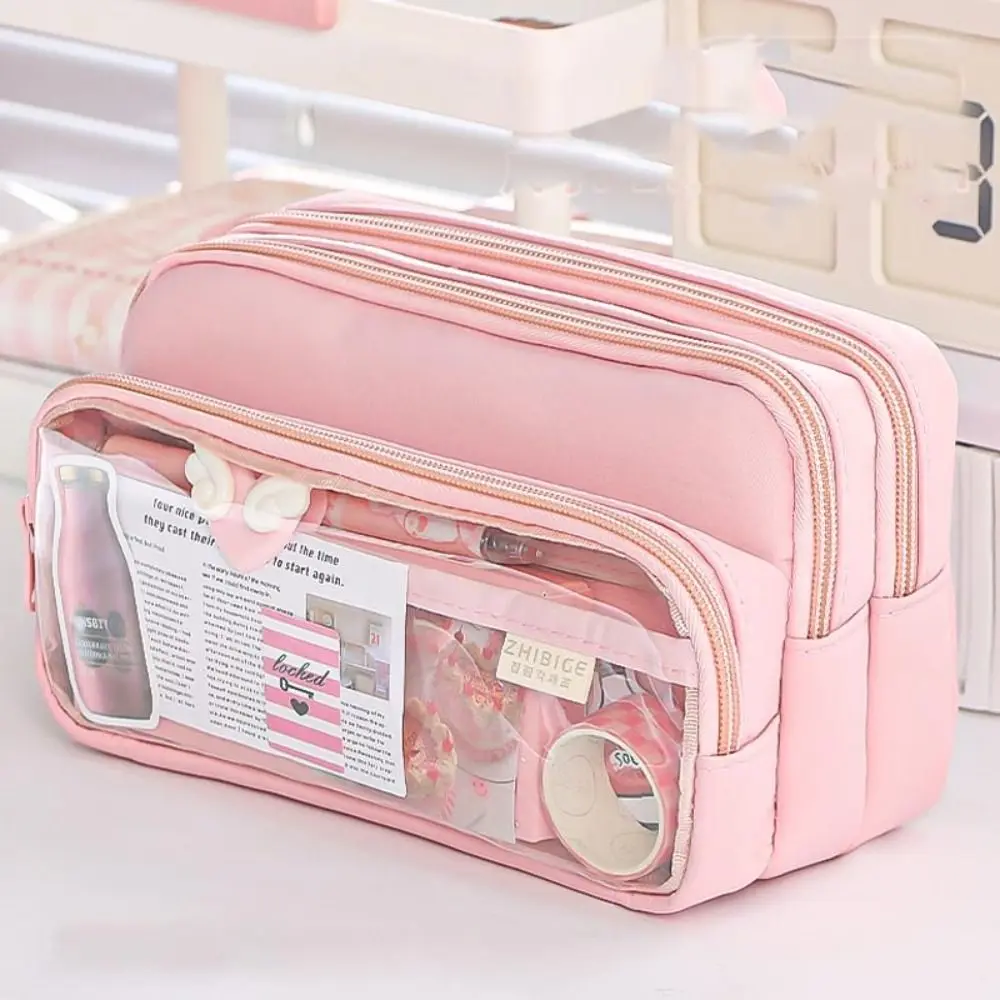 

Multilayer Transparent Pencil Case Transparent Large-capacity Pencil Bag Zipper Marker Pouch Pen Pouch Children Gifts