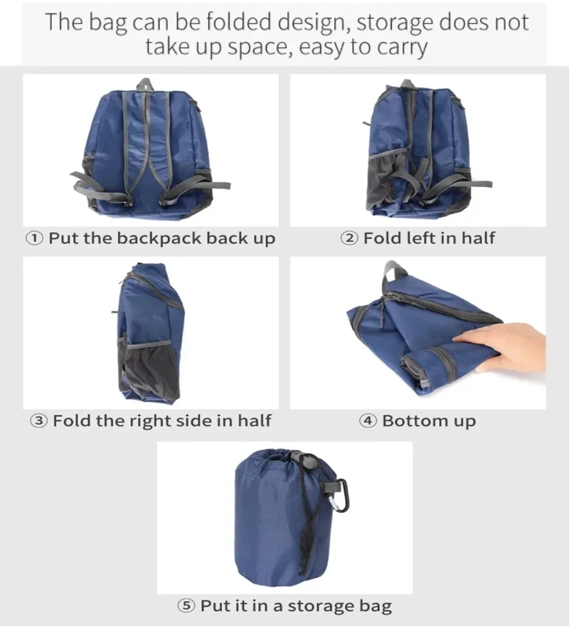 حقيبة ظهر محمولة خفيفة للغاية للاستخدام الخارجي قابلة للطي للتخزين مقاومة للماء للرجال والنساء للمشي لمسافات طويلة وركوب الدراجات والتخييم حقيبة رياضية