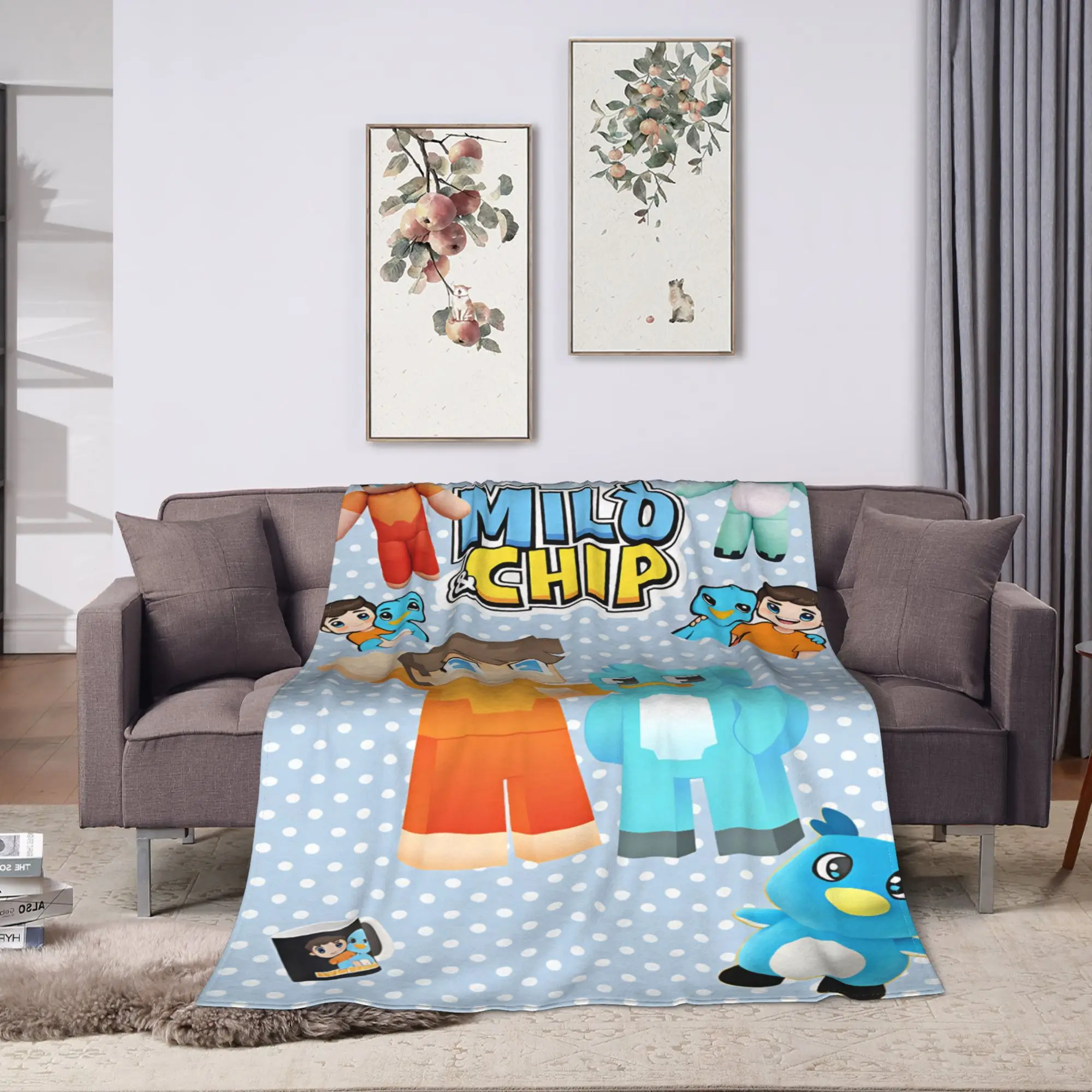 Milo And Chip Blankets  Picnic Flannel Throw Blanket For Couch Chair Sofa Bed Super Warm Design Quality Bedspread Gift Idea