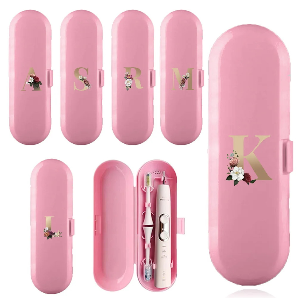 Travel Electric Toothbrush Storage Box Portable Case Toothbrush Handle Universal Case Dustproof Gold With Flower Letter Pattern