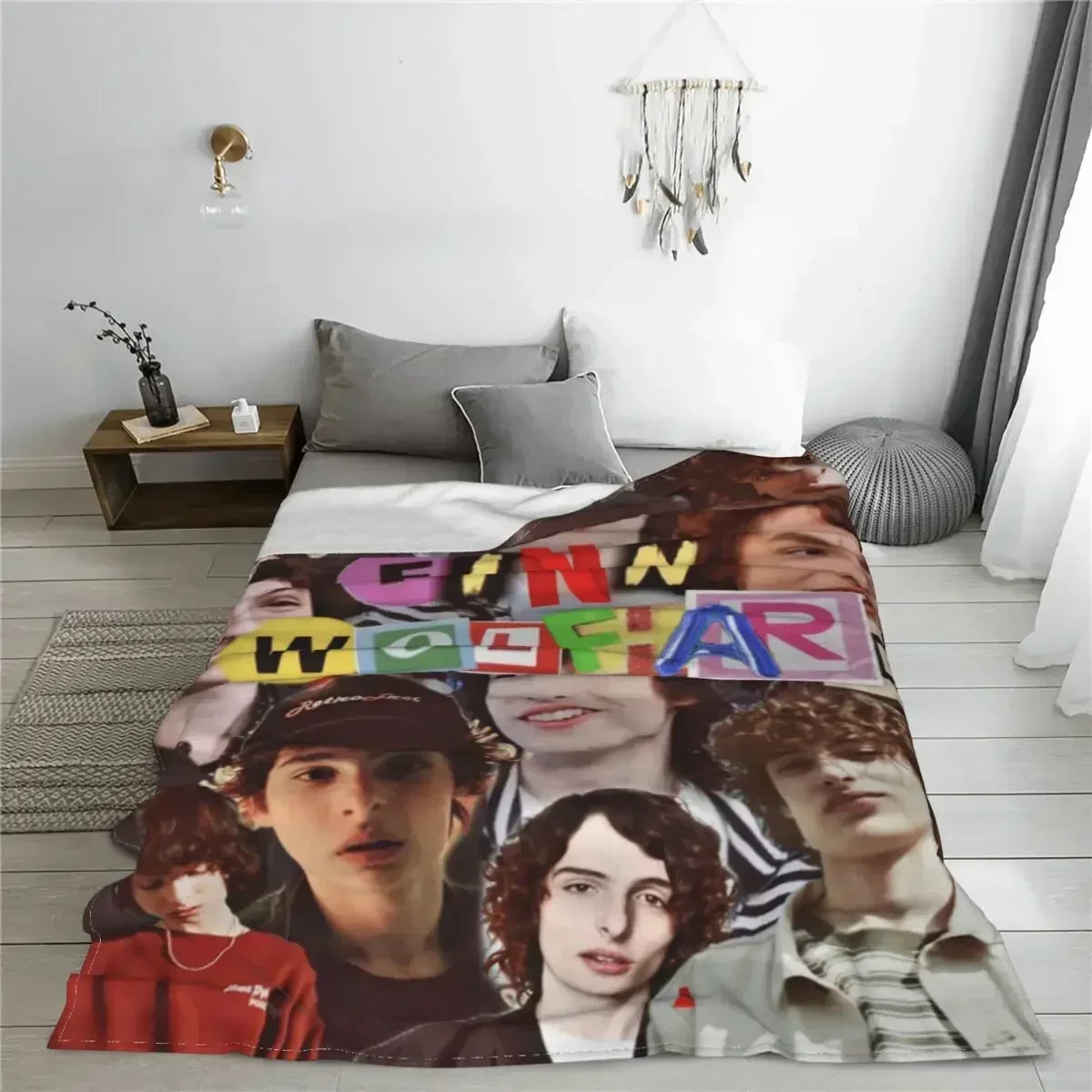 Cute Finn Wolfhard Collage Blanket Flannel Textile Decor Actor Portable Lightweight Thin Throw Blankets for Bed Couch Quilt