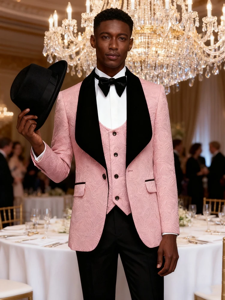 

Мужской облегающий костюм из трех частей с цветочным жаккардом, включая пиджак, жилет и брюки с узором пейсли, подходит для ба