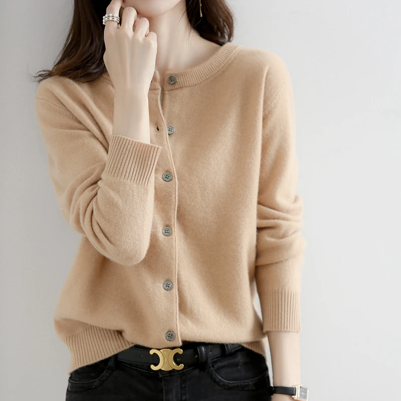 High-end Andy Velvet Cardigan Women Round Neck Spring And Autumn New Loose Knit Coat Sweater ZHI D021