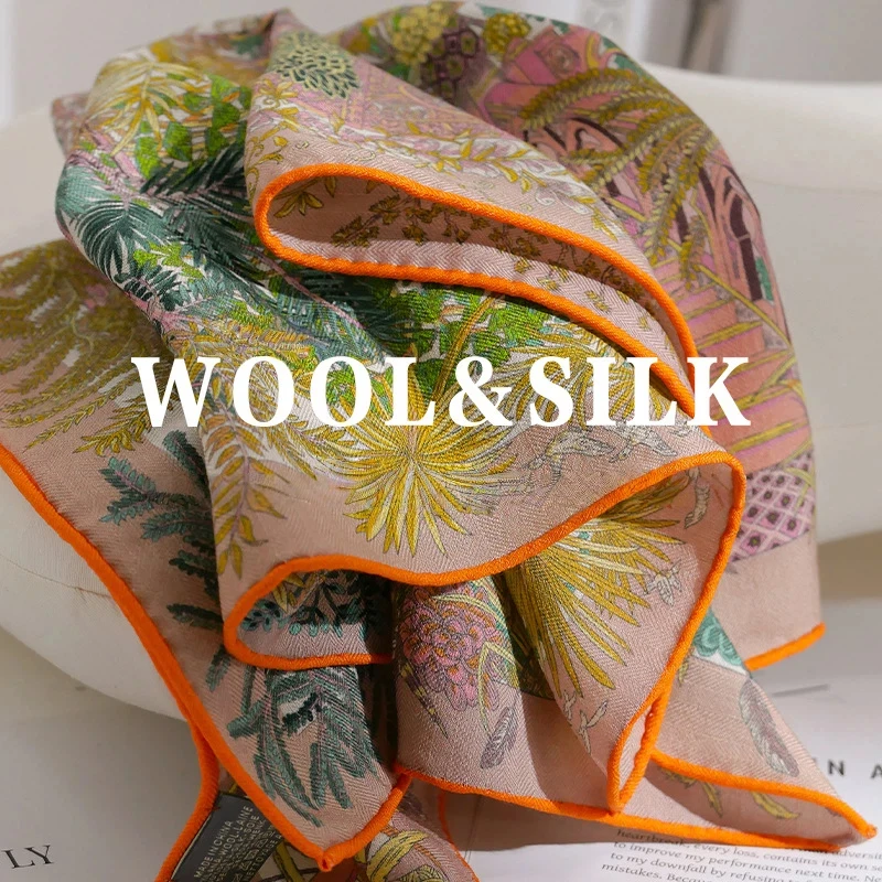 30% Silk 70% Wool Winter Scarf Women Fall Classic Elegant Print Square Scarf Wool Neck Warmer Ladies Muffler Winter Accessories