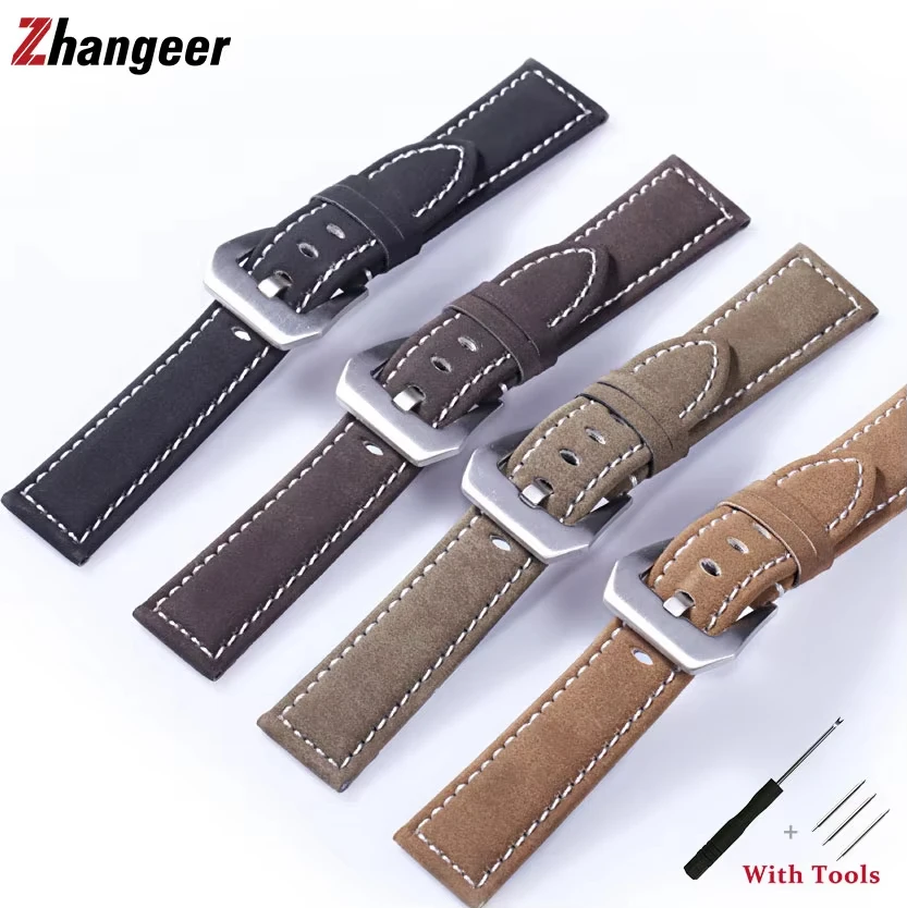 

Softness Cowhide Band Vintage Leather Watchband 18 20 22mm24mm Oil Discoloration Wristwatch Strap Accessories Belt With Tools