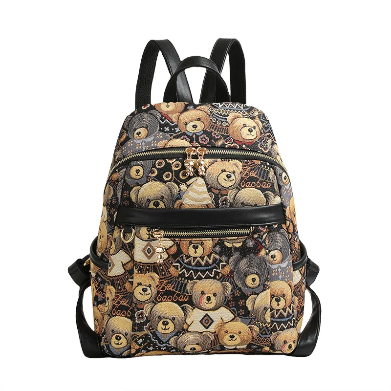 Beibao backpack backpack backpack women\'s 2024 new teddy bear canvas bag large capacity casual backpack fashionable women\'s bag