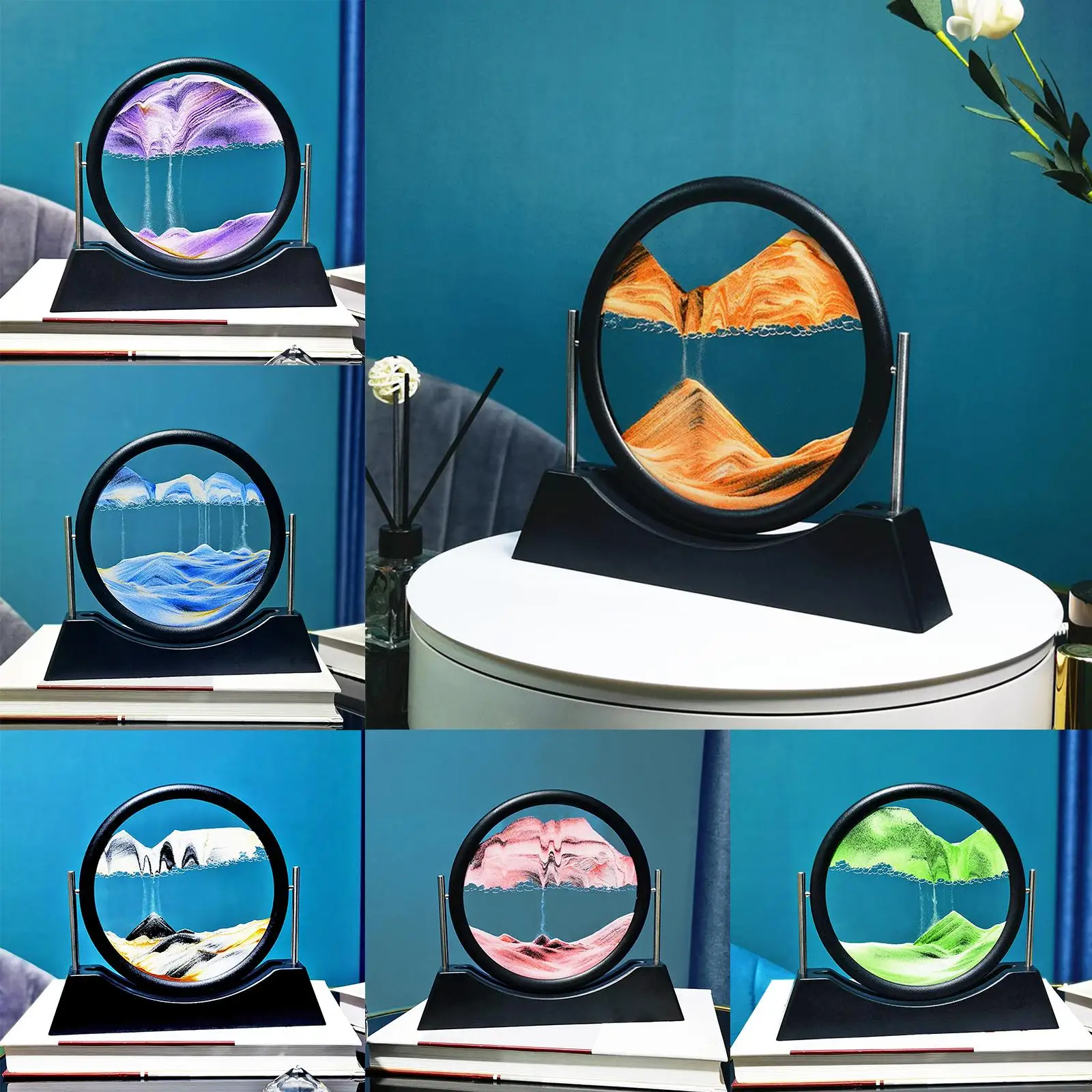 

3D изображение из песка, художественный стеклянный пейзажный дисплей в движении, струящийся круглый подарок