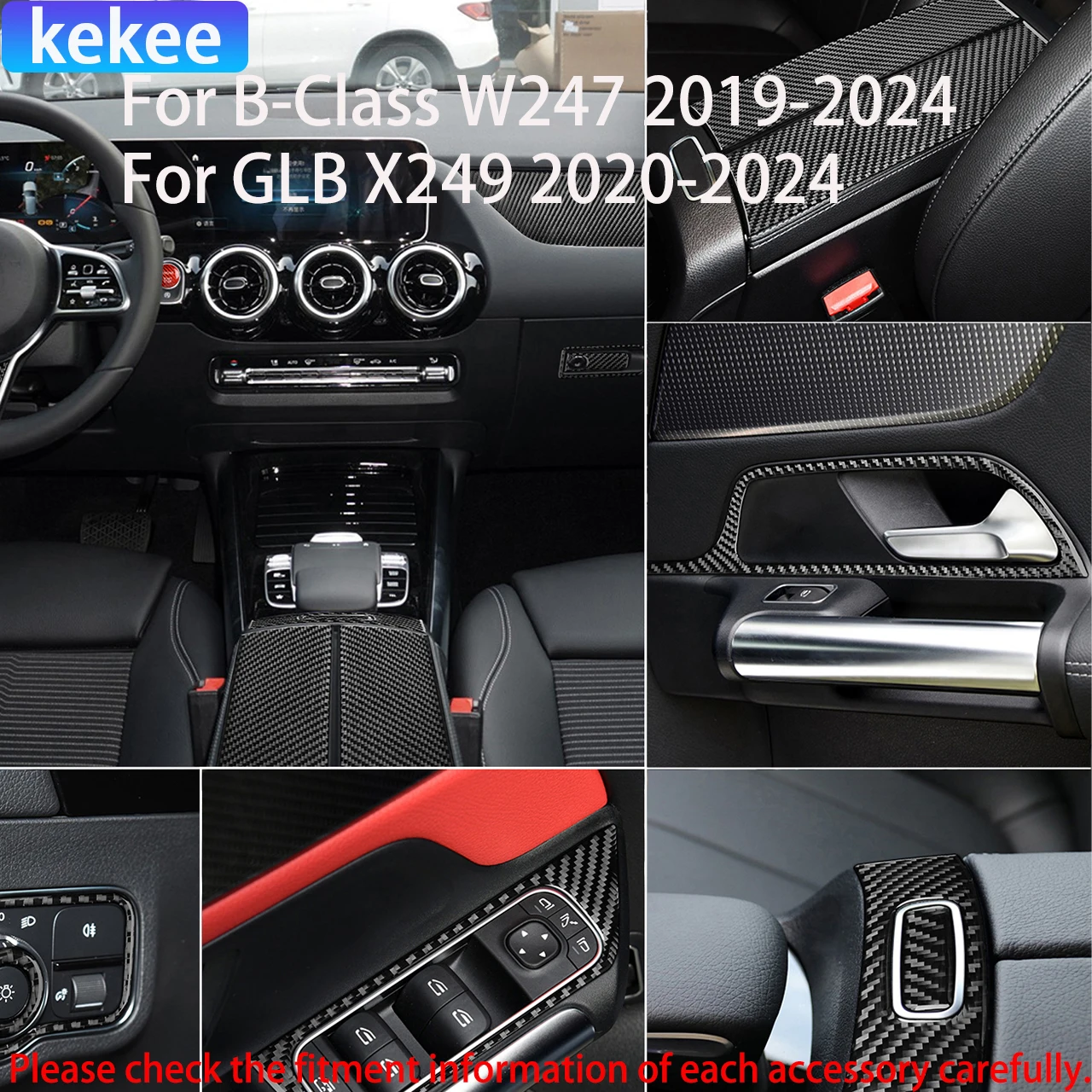 

For Merceds Benz B CLASS Interior Accessories W247 2019-2024 For GLB X249 2020-2024 Dashboard Window Lift Carbon Fiber Stickers