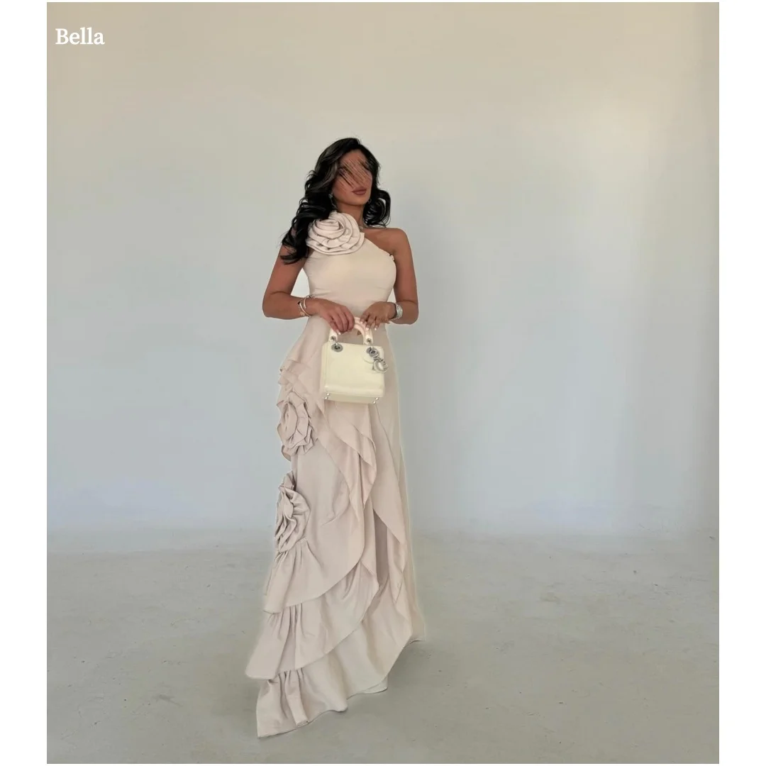 

Bella Customized White 3D Flowers Slanted Shoulders robes de soirée Multi-Layered Party Dresses Floor-Length Prom Dress 2025