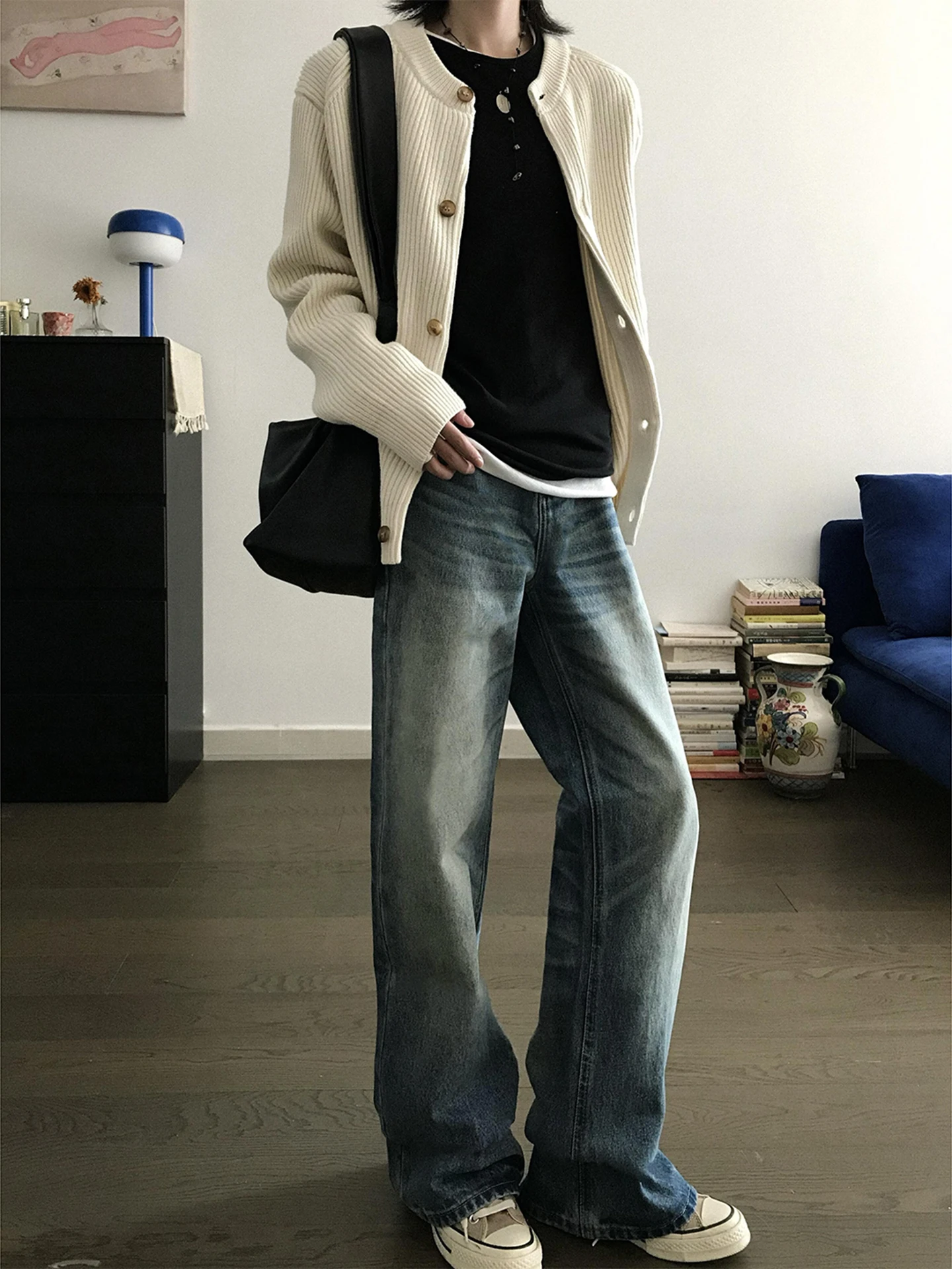 

Cleanfit Vintage Blue Straight Leg Men's Jeans Loose American High Street Pants Wide Leg Pants Casual Comfortable Fit