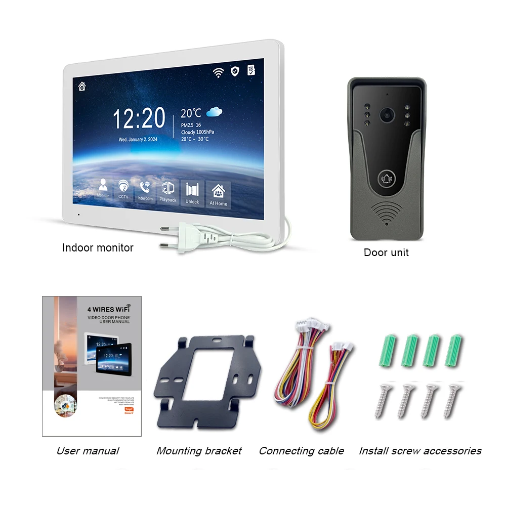 Hayway 10 " Tuya WiFI Smart 1080P Home Video Intercom System With Mobile Detection IPS Full Touch Monitor Support one-key Unlock