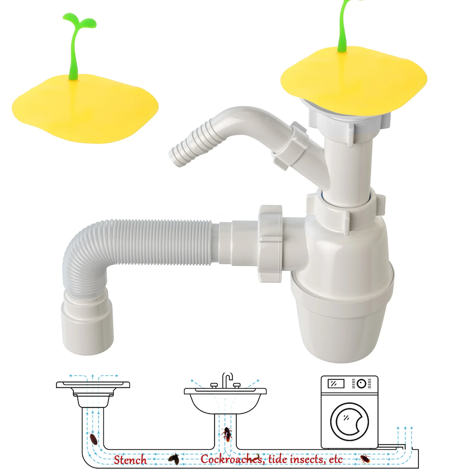 2 قطعة غطاء لبالوعة بالأرضية من السيليكون الفول الأصفر تنبت شجرة جوز الهند تصميم الحطام الماسك للحمام المطبخ الغسيل