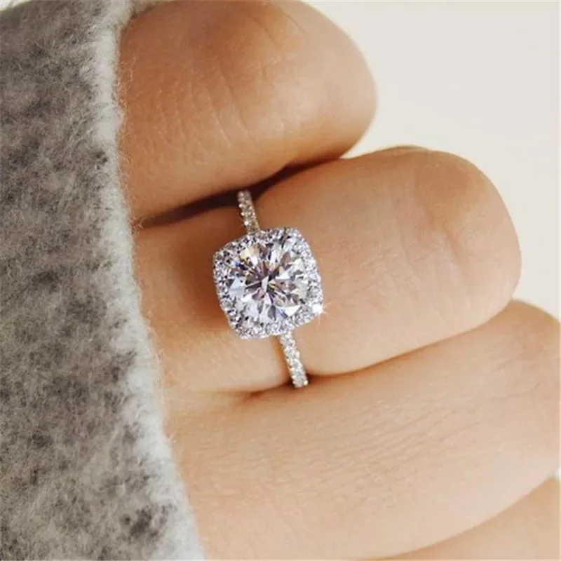 Never Fade White Gold Color Rings Women High Quality Zircon Ring Original Tibetan Silver Wedding Band Bridal Jewelry Accessories