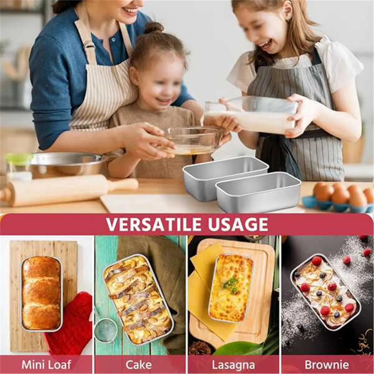 M10K 4pcs Mini Loaf Pan, Small Stainless Steel Bread Baking Pans for Oven, 8.54 X 5.79 Inch Tiny Meatloaf Pans