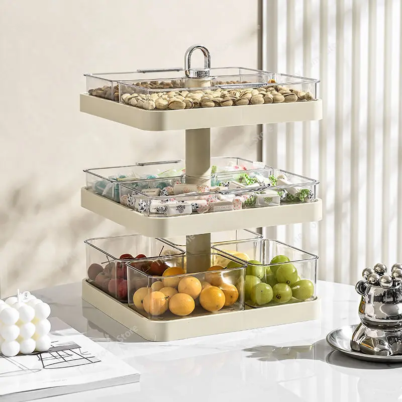 3 Layer Table Plate Divided Plates Multi-funct High-grade Dried Fruit Plate Snacks Fruits Storage Rack Rotatable Snack Candy Box