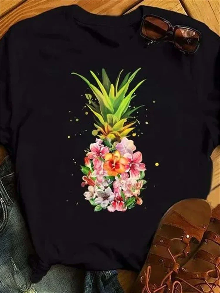 

Maycaur New Women T Shirt Fashion Pineapple Printed Tops Tee Female Short Sleeve O-neck T-shirt T-shirt Woman Summer Cute Shirts