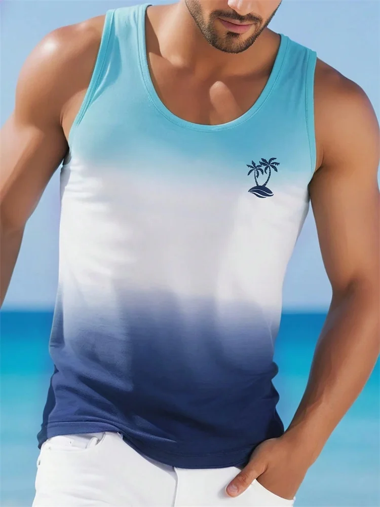 

Men's gradient Vest Hawaiian Comfort Clothing Men's Summer Beach Travel mens tank top Quick Drying Sleeveless T-Shirt Tops