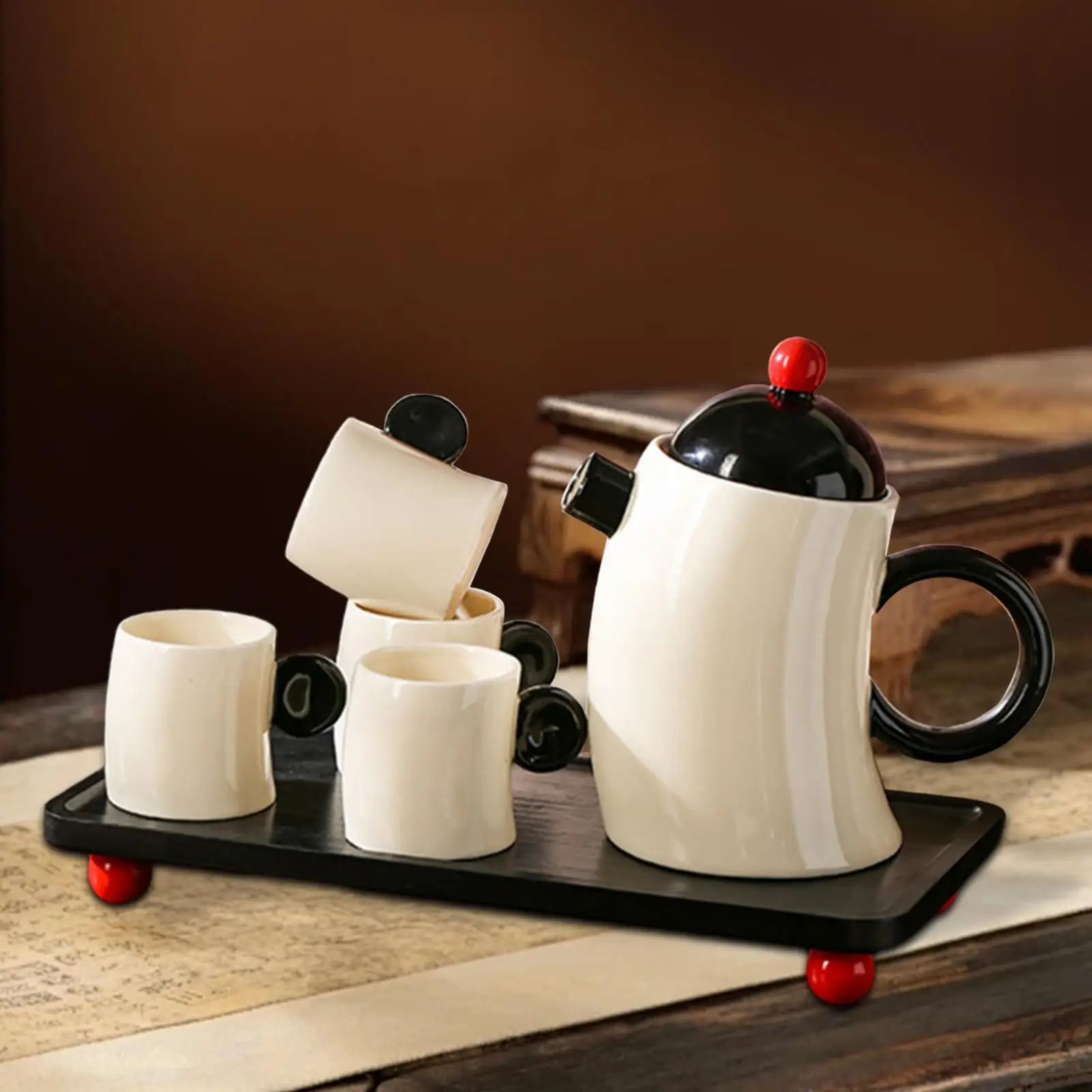 

Ceramic Tea Set Dinnerware Gift Easy to Use Convenient Crafts Tea Service Teapot Set for Personal Restaurant Home Kitchen Hotel