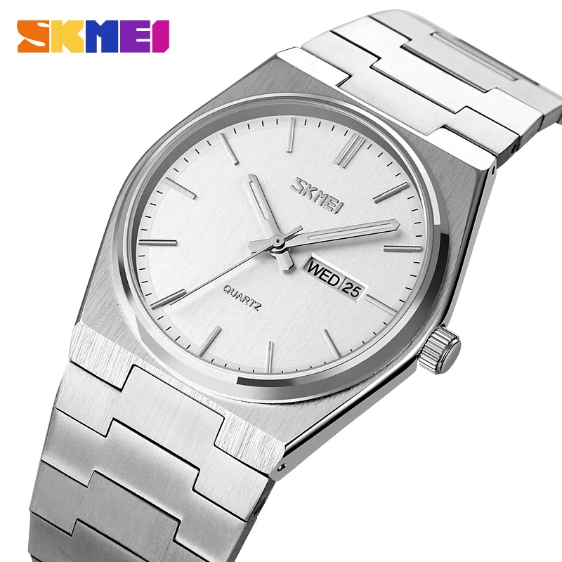 

SKMEI Watches For Men Full Steel Business Watches Mens 3Bar Waterproof Japan Quartz movement Calendar Wristwatches reloj hombre