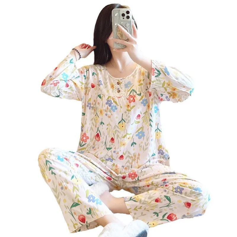 

Cute Floral Print Satin Summer Pajama Sets Ensembles 2 Piece Two Piece Pants Lounge Elegant Outfit Lounge Women Pijama