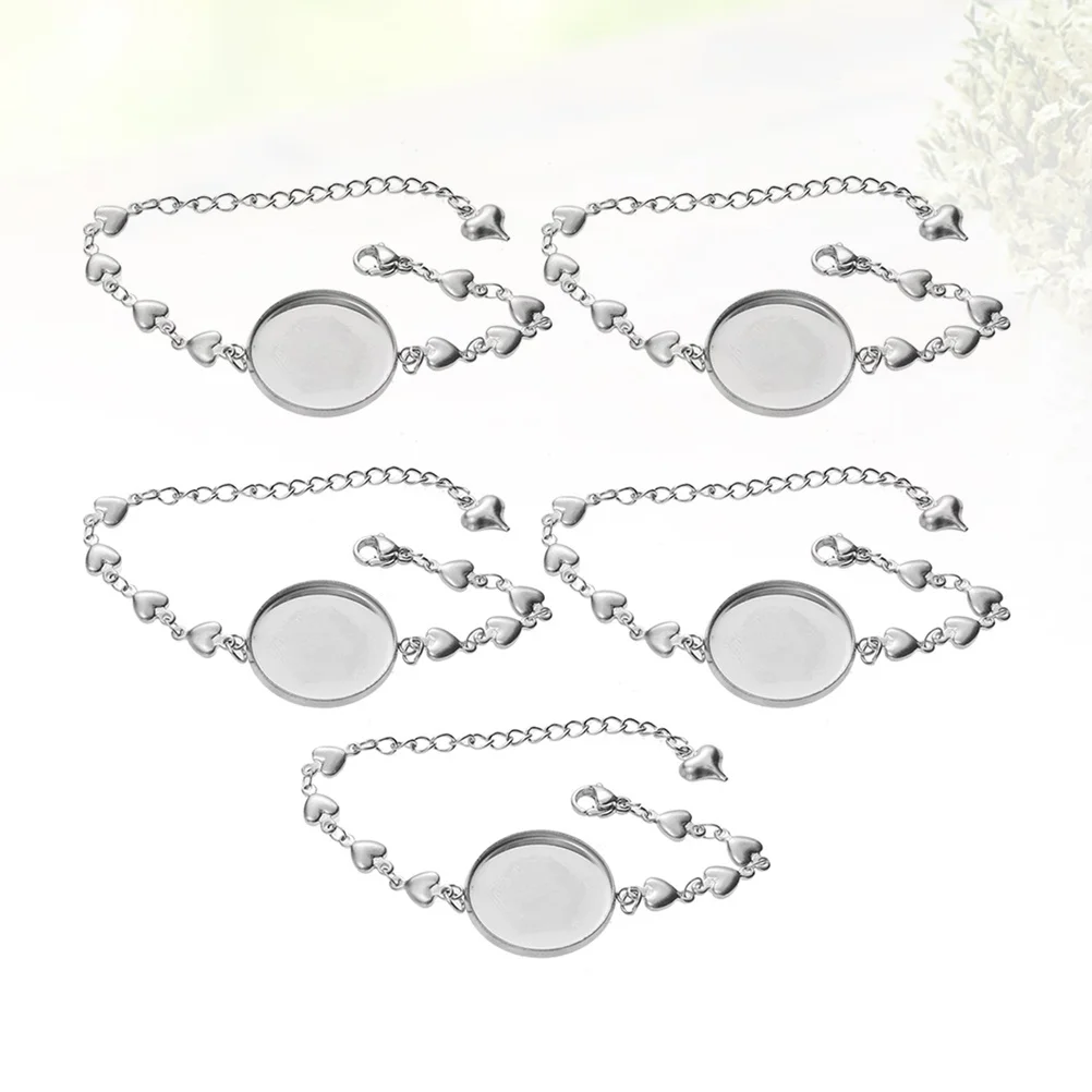 5Pcs Cabochon Base Tray Bracelet Premium Stainless Steel Handmade Retro Wristband for Women Men Daily Fashion Jewelry
