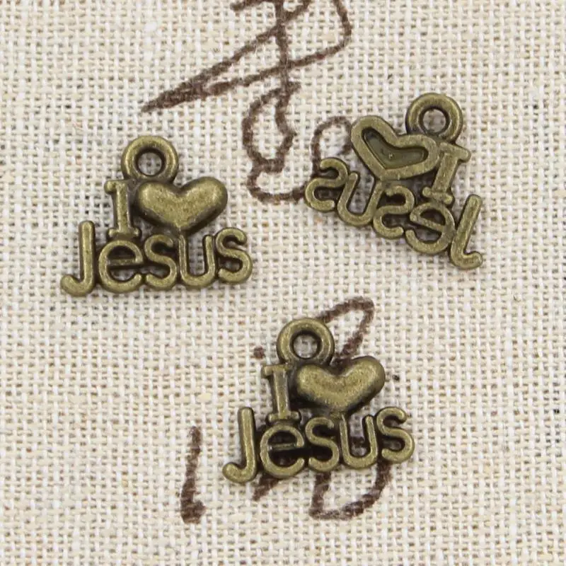30pcs Charms I Love Jesus 15x13mm Antique Bronze Silver Color Pendants Making DIY Handmade Tibetan Bronze Silver Color Jewelry