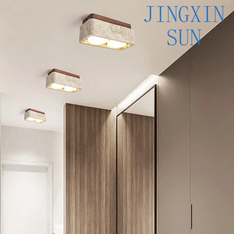 Decorative ceiling lamp creative stone wooden box design home villa