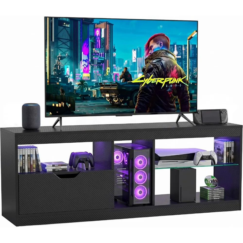 Black LED TV Stand for 65 Inch TV Living Room