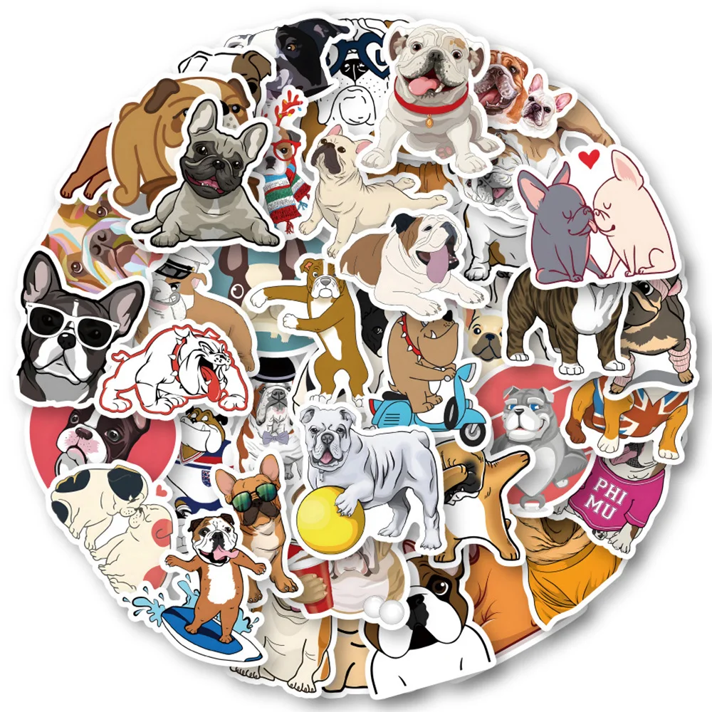 10/30/50/100pcs Cute Bulldog Cartoon Stickers DIY Laptop Scrapbook Phone Waterproof Graffiti Decal Kids Animal Dog Sticker Packs