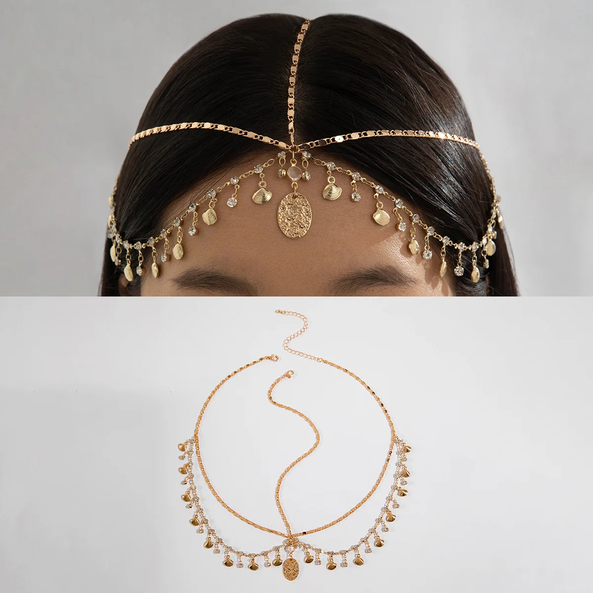 بوهيميا عقال قذيفة كريستال اكسسوارات للشعر سلسلة مجوهرات النساء المعادن رئيس سلسلة خوذة للحزب