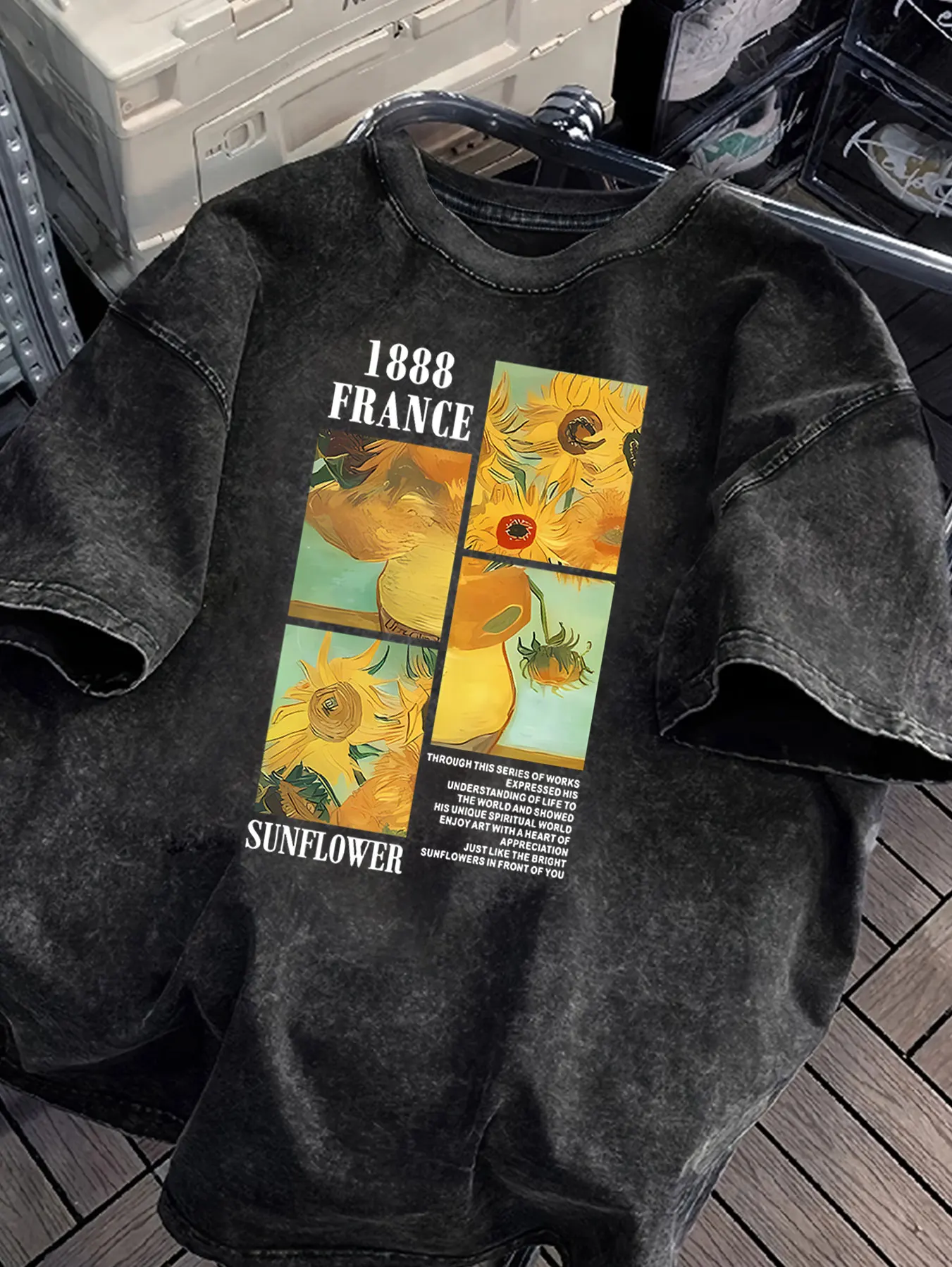 Washed Vintage t-shirts for Women drawing Van Gogh Sunflower  Printing t-shirts Y2k Top Shirts street Unisex Fashion Clothing