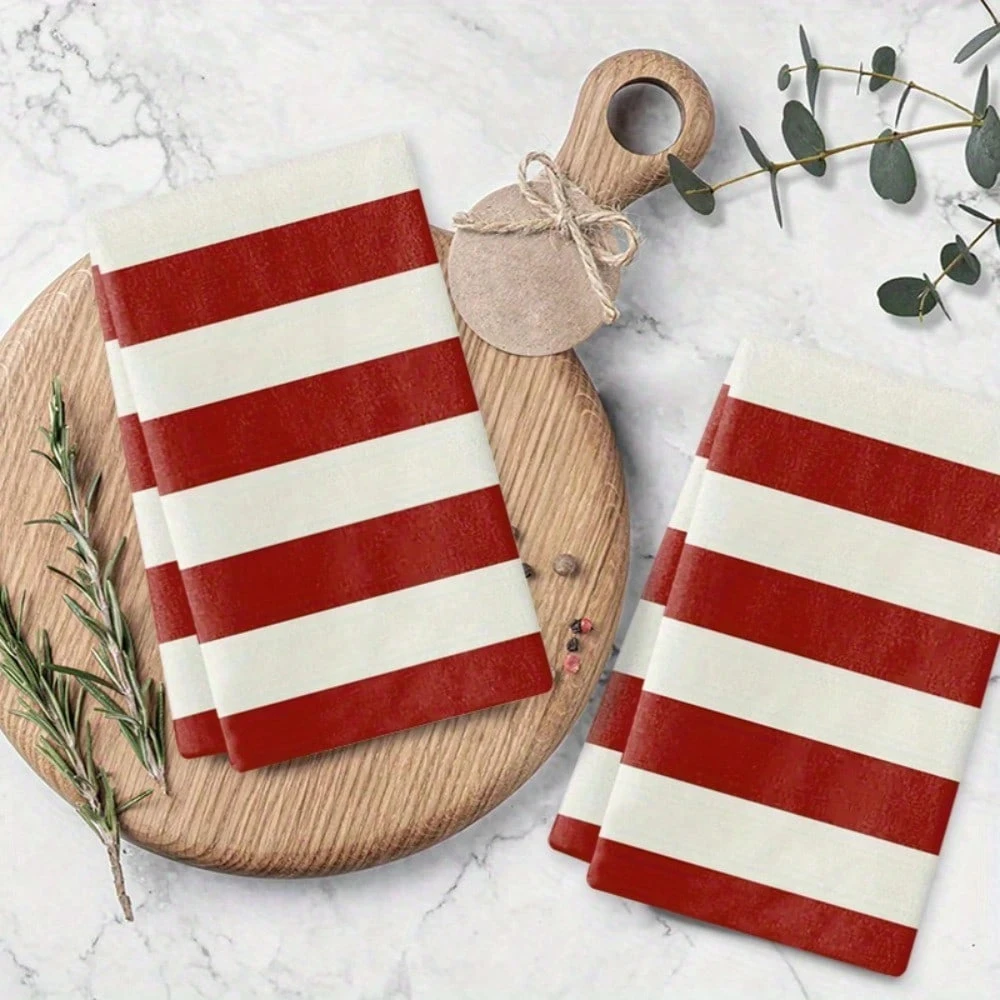2-Pack Modern Red White Striped Towels | Retro Design | Soft Absorbent | Multi-Use as Hand Towel/Tea Towel/Cleaning Cloth
