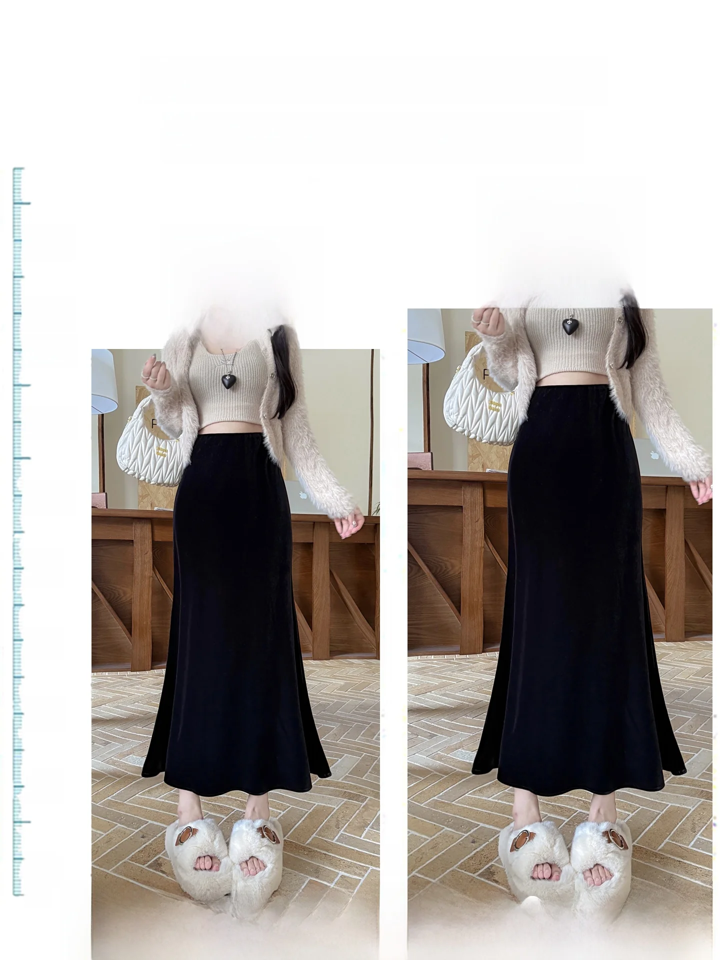 

Bla Velvet A-Line Skirt Women's High Waist Fi Tail Skirt Casual Sle Polyester Fiber Mid-Length Bodycon Skirt