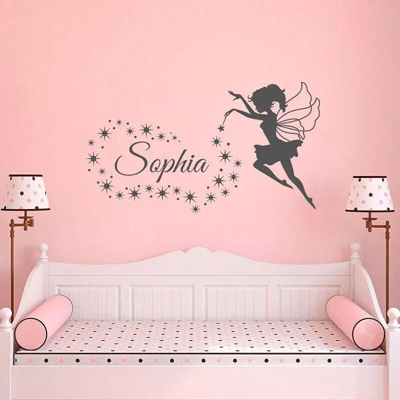 Personalized Girl Name Decal Fairy Star Vinyl Wall Sticker Art Home Decor Kids Room Nursery Decoration Angel Mural Cartoon 3N33