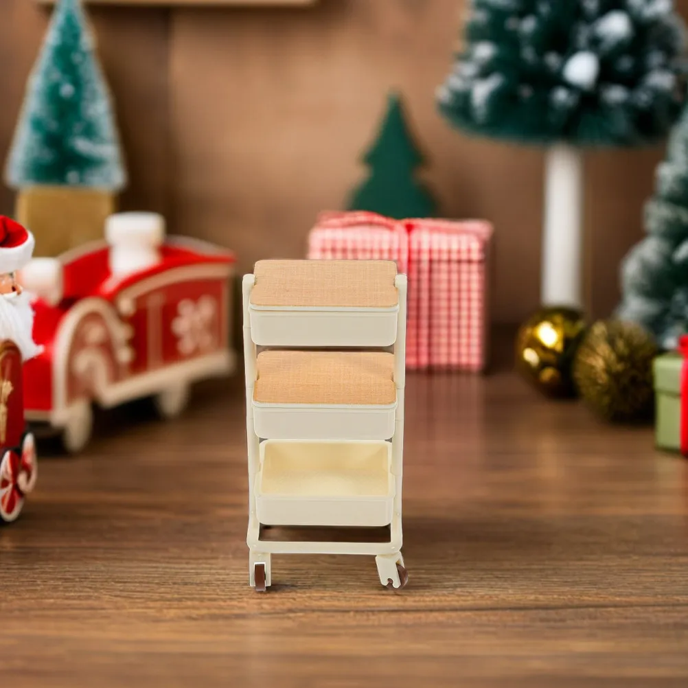 

2Pcs Miniature Dollhouse Cart 3 Tier Rolling Storage Shelf Mobile Push Cart Furniture Accessory Flexible Dining Scene Decoration