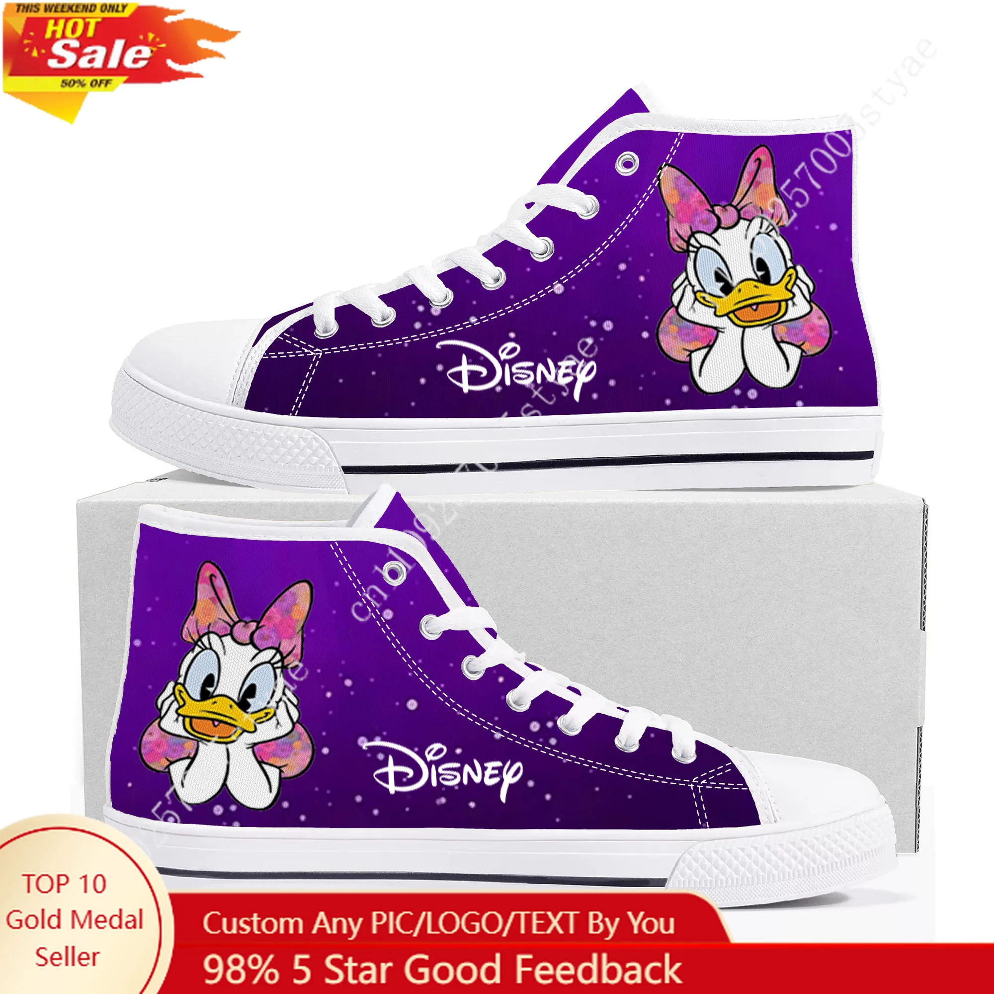

Высокие кроссовки Disney Daisy Duck для мужчин и женщин, легкая повседневная обувь из ткани