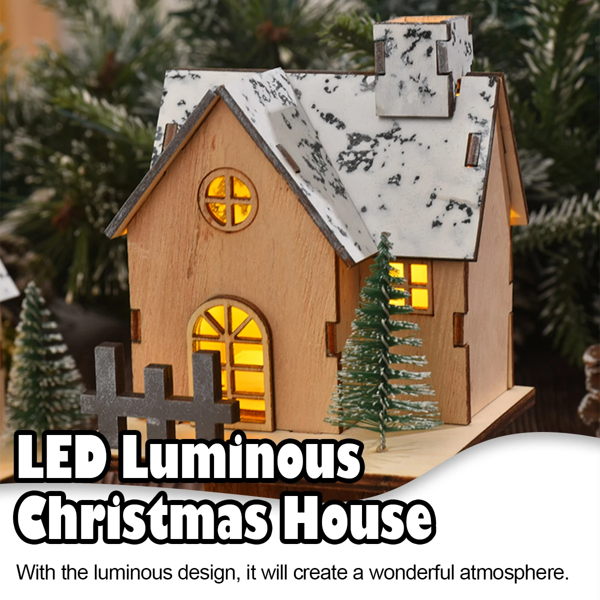 Wooden House LED Light With Tree Table Christmas Living Kids DIY Decor Decorations Room Lights Ornaments Luminous Lamp Home Mini