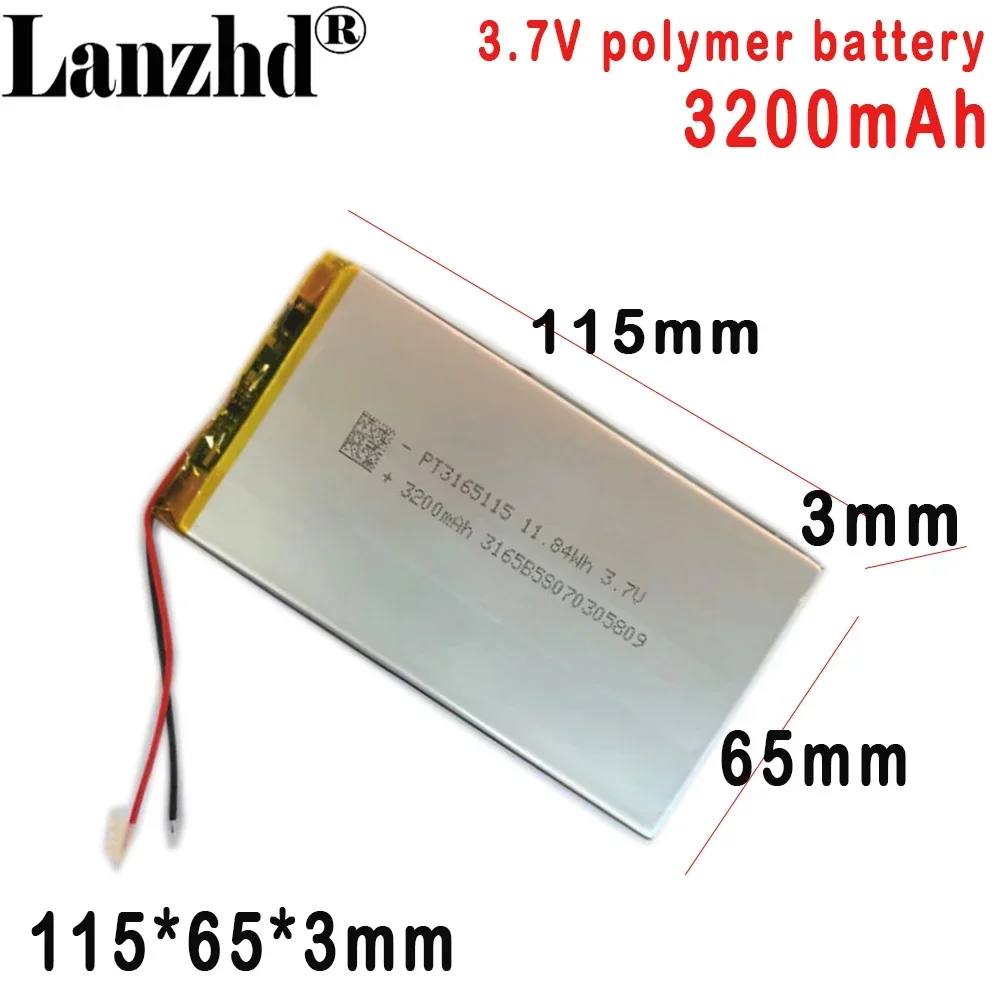 

3165115 3.7V Polymer lithium Battery 3200MAH tablet battery For charging bank Medical products