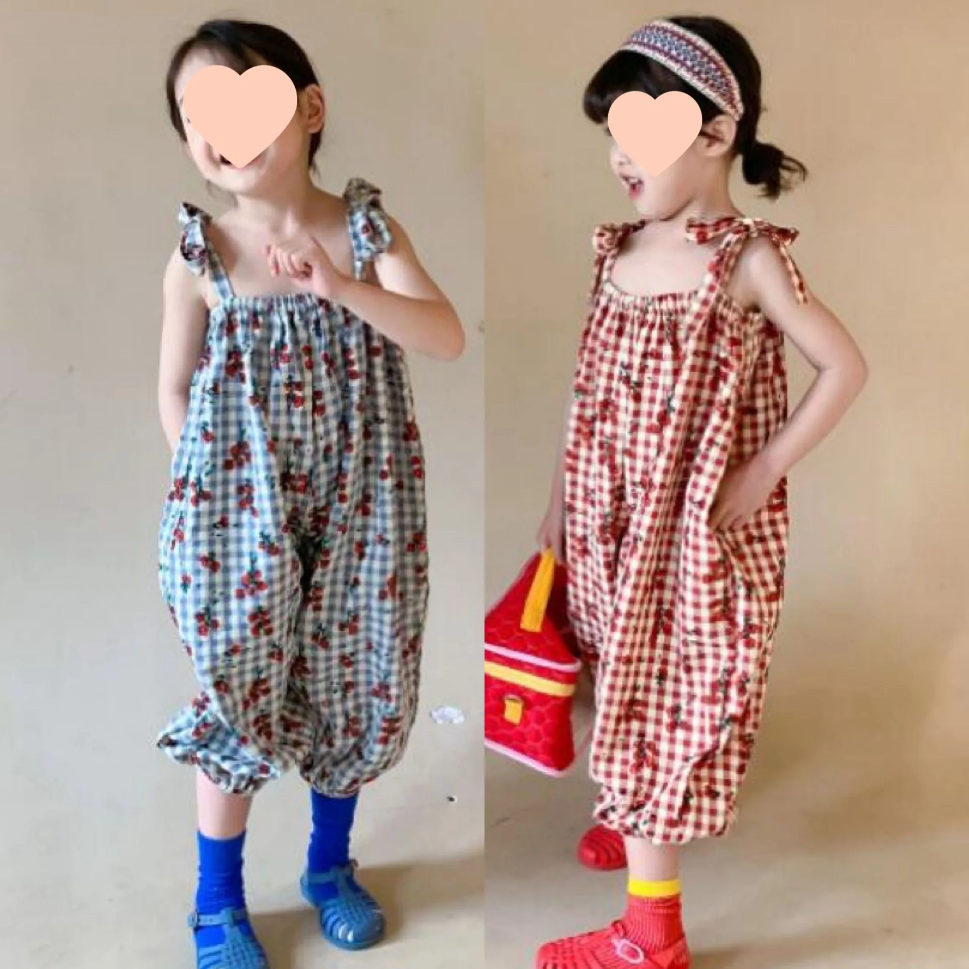 Girls Pants Floral Plaid Lace Up Jumpsuit Jumpsuit 26 Spring and Summer Outfits New Childrens Clothing