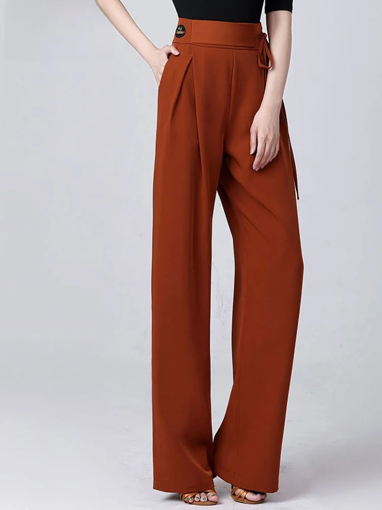 

Faionable High-Waist Loose Latin Dance Pants Modern Dance Practice Trousers Samba Bolero Dance Women's Pants