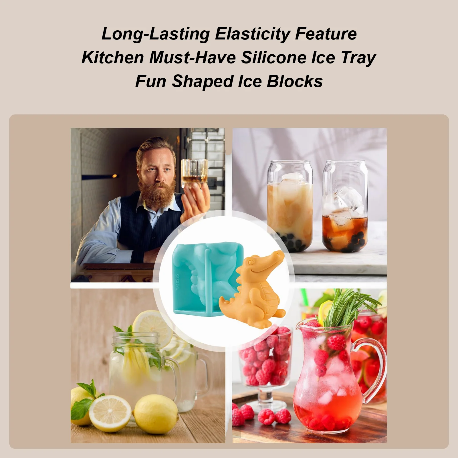 

3D Silicone Dinosaur Ice Block Mold Diy Kitchen Snacks Tool Freezer Dinosaur Theme Ice Mold For Whiskey Juice Wine Champagne